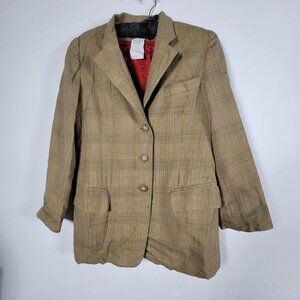 Vintage Portara Womens Plaid Blazer Jacket Size 14 Brown & Red New Wool Career m
